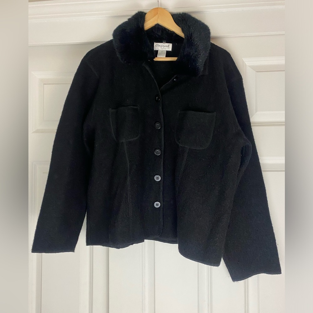 Vintage Boiled Wool chore thin jacket w/ fur collar
